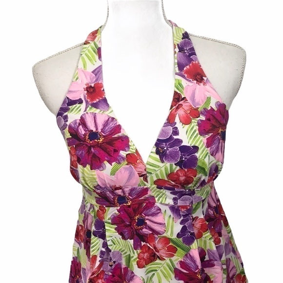 Lands End Floral Racerback Tankini Swim Top - Picture 2 of 9